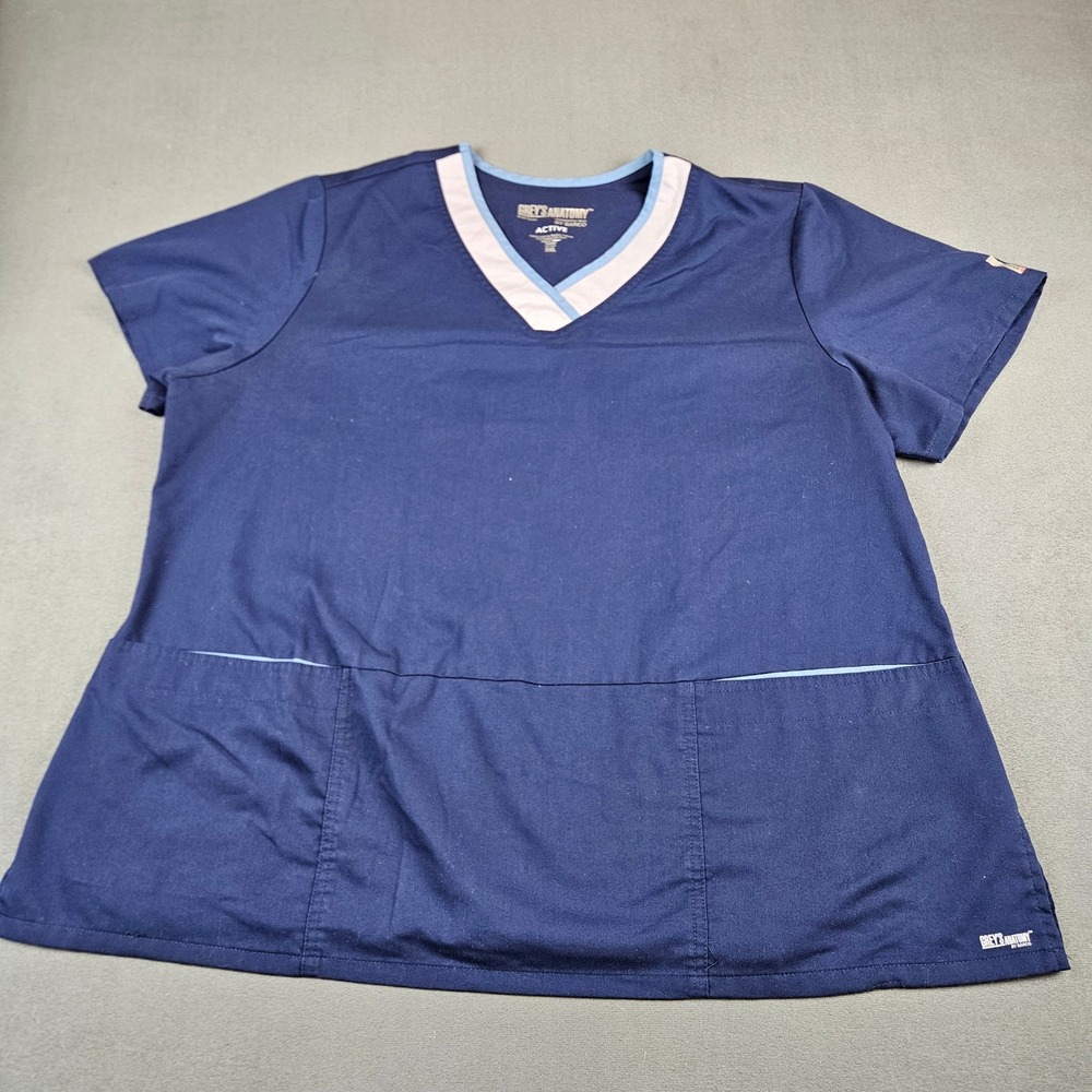 Greys Anatomy by Barco Active Scrub Top Navy Blue V-Neck 3XL 2-Pocket Womens